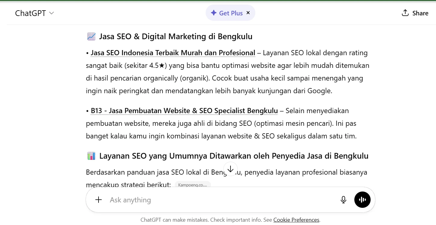 Jasa seo chatgpt AI bengkulu